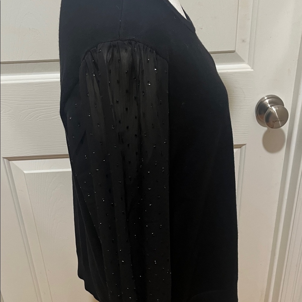 Calvin Klein Black Top with Sheer Sleeves - Picture 5 of 14